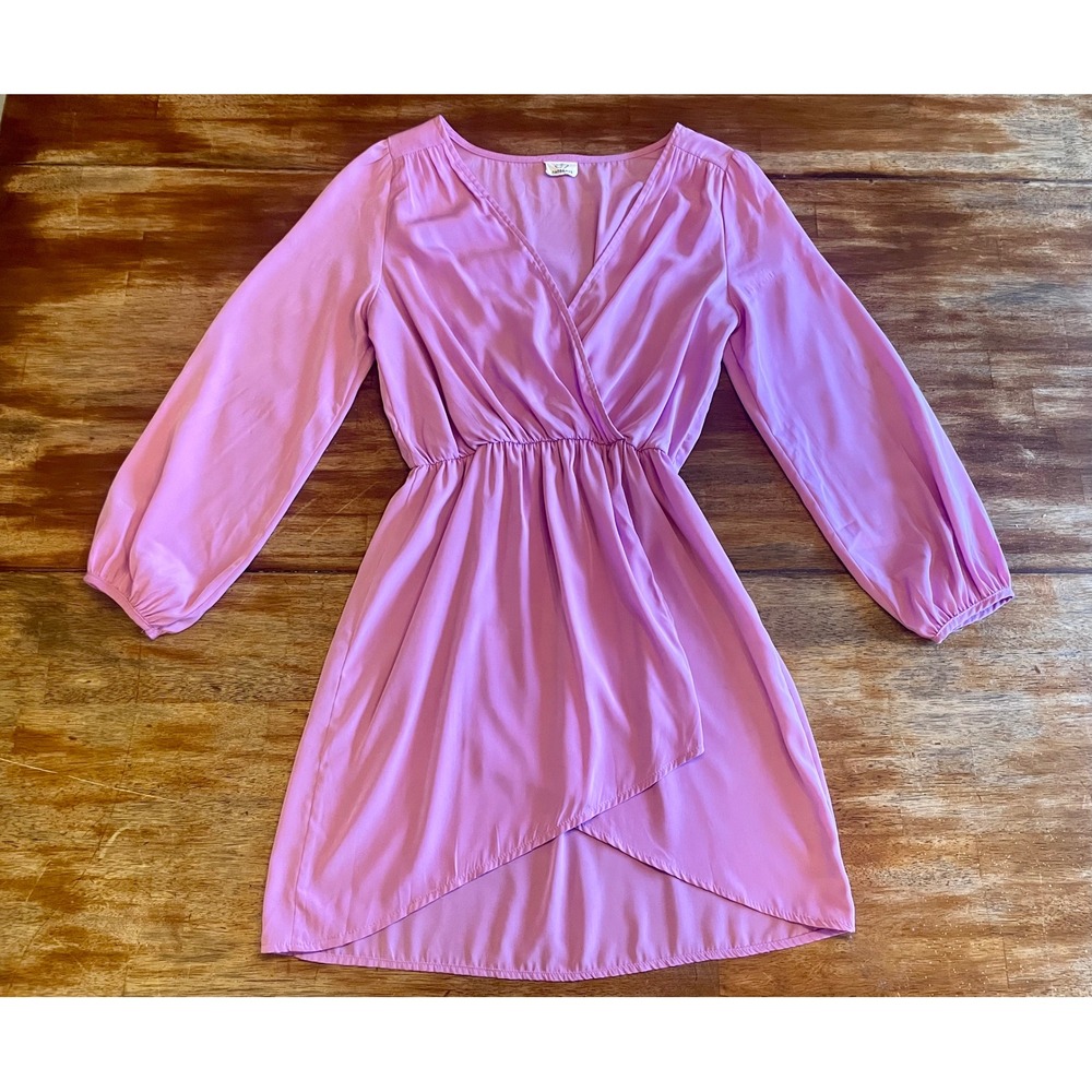 Cocolove Orchid Purple Long Sleeve V-Neck Waist Tulip Hem Mini Dress Small